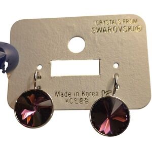 NWT Swarovski Element Amethyst Purple Platinum Plated 13mm Leverback Earrings